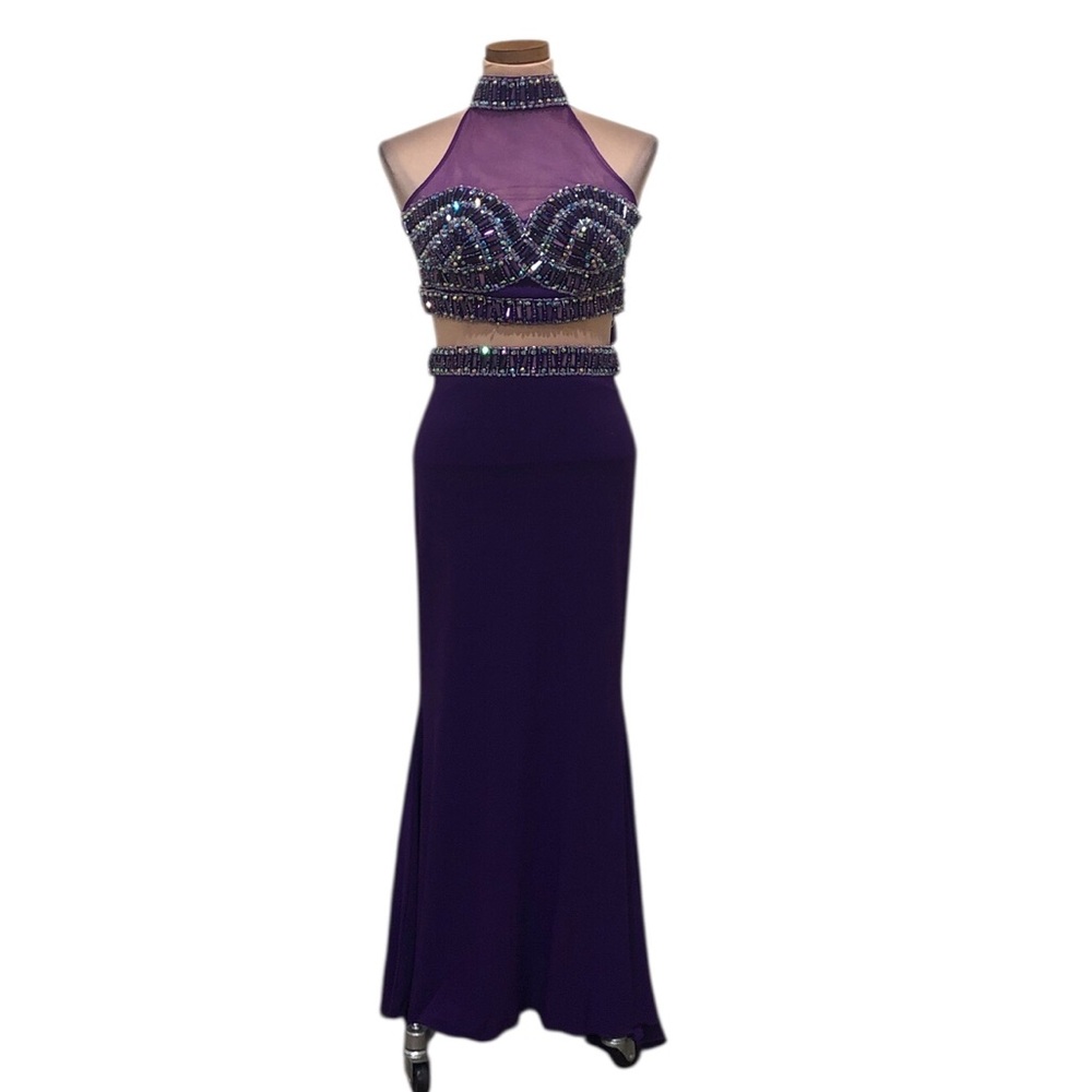 Faviana 2 Piece Crop Top Maxi Skirt Set Size 2 Purple